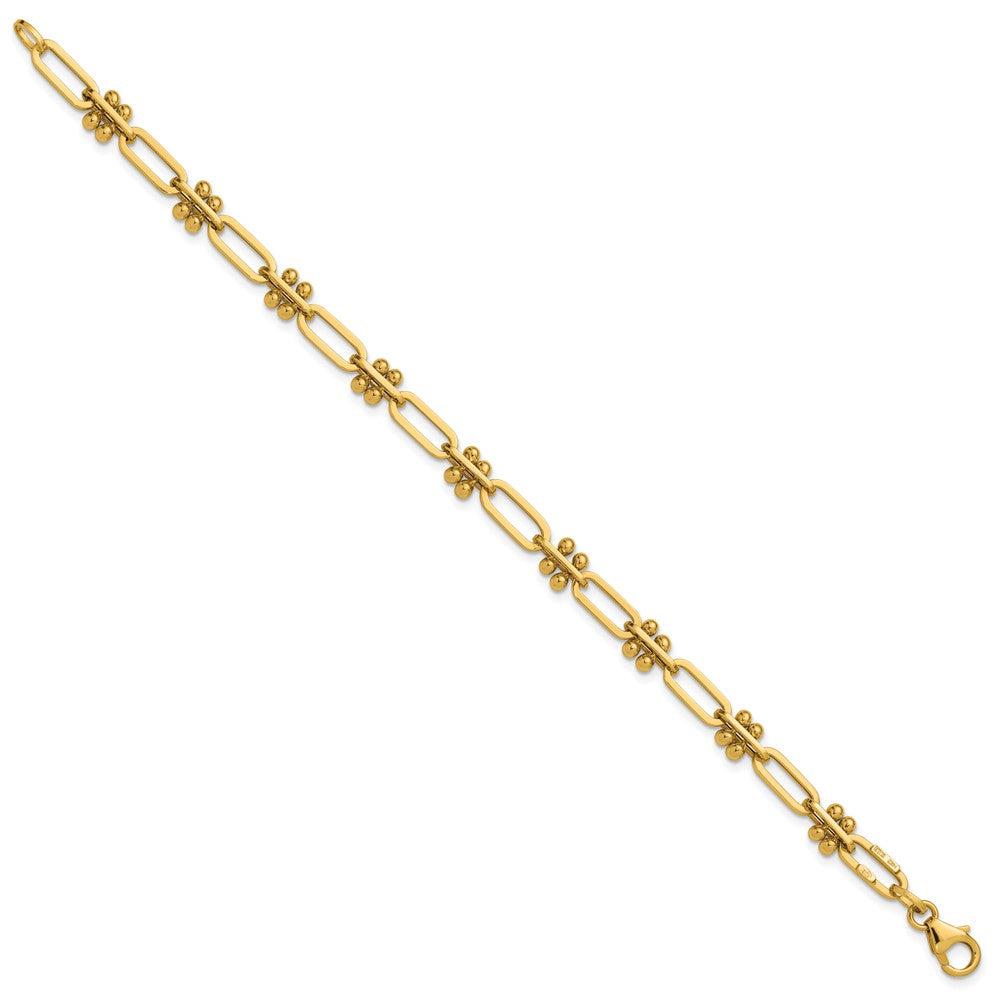 14K Polished and Beaded Fancy Paperclip Bracelet