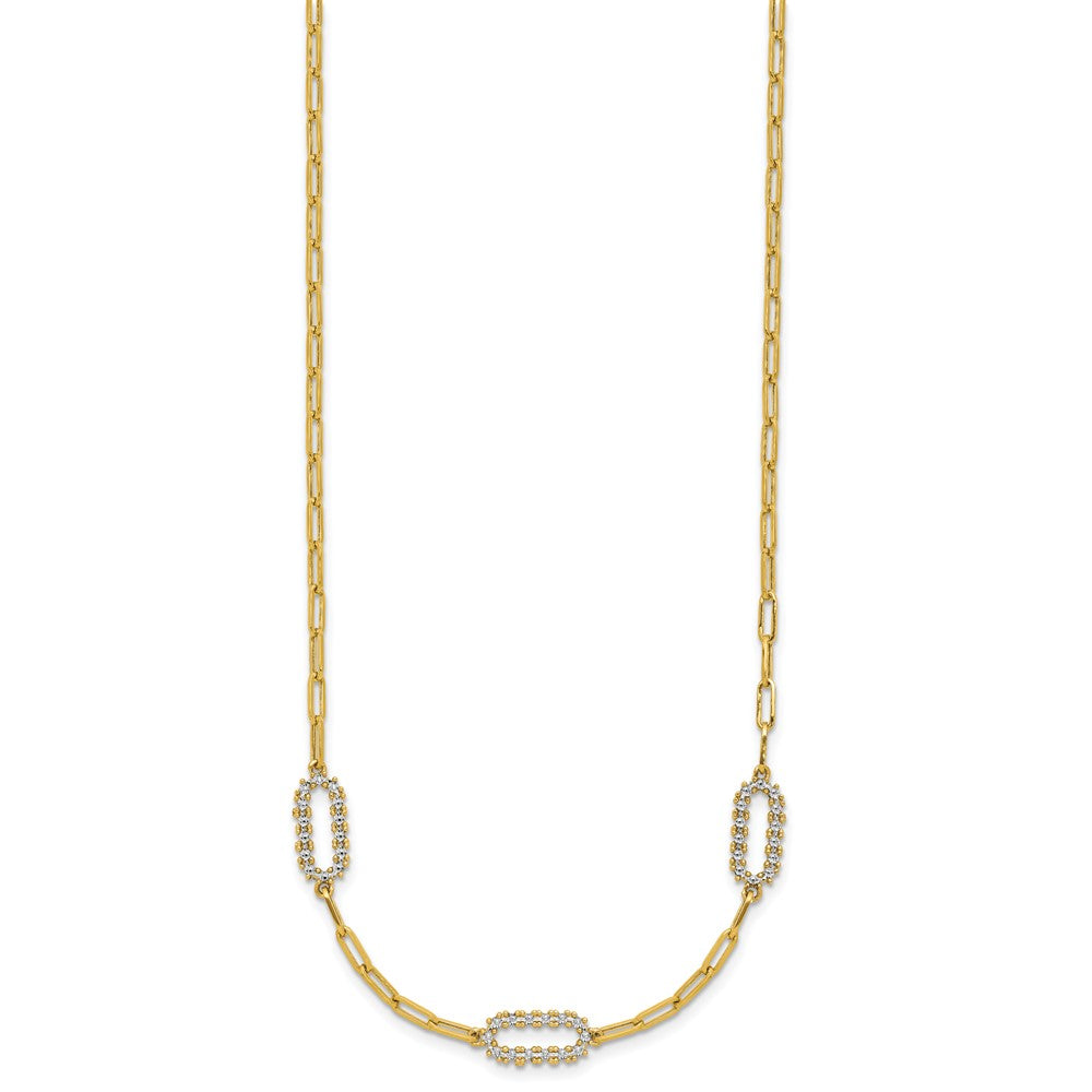 14K with White Rhodium Polished and Dia-cut Paperclip Fancy Necklace