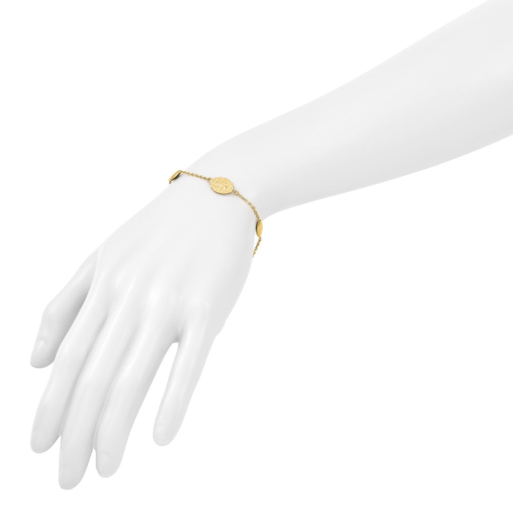 14K Polished Oval Textured with .5in Ext. Fancy Bracelet