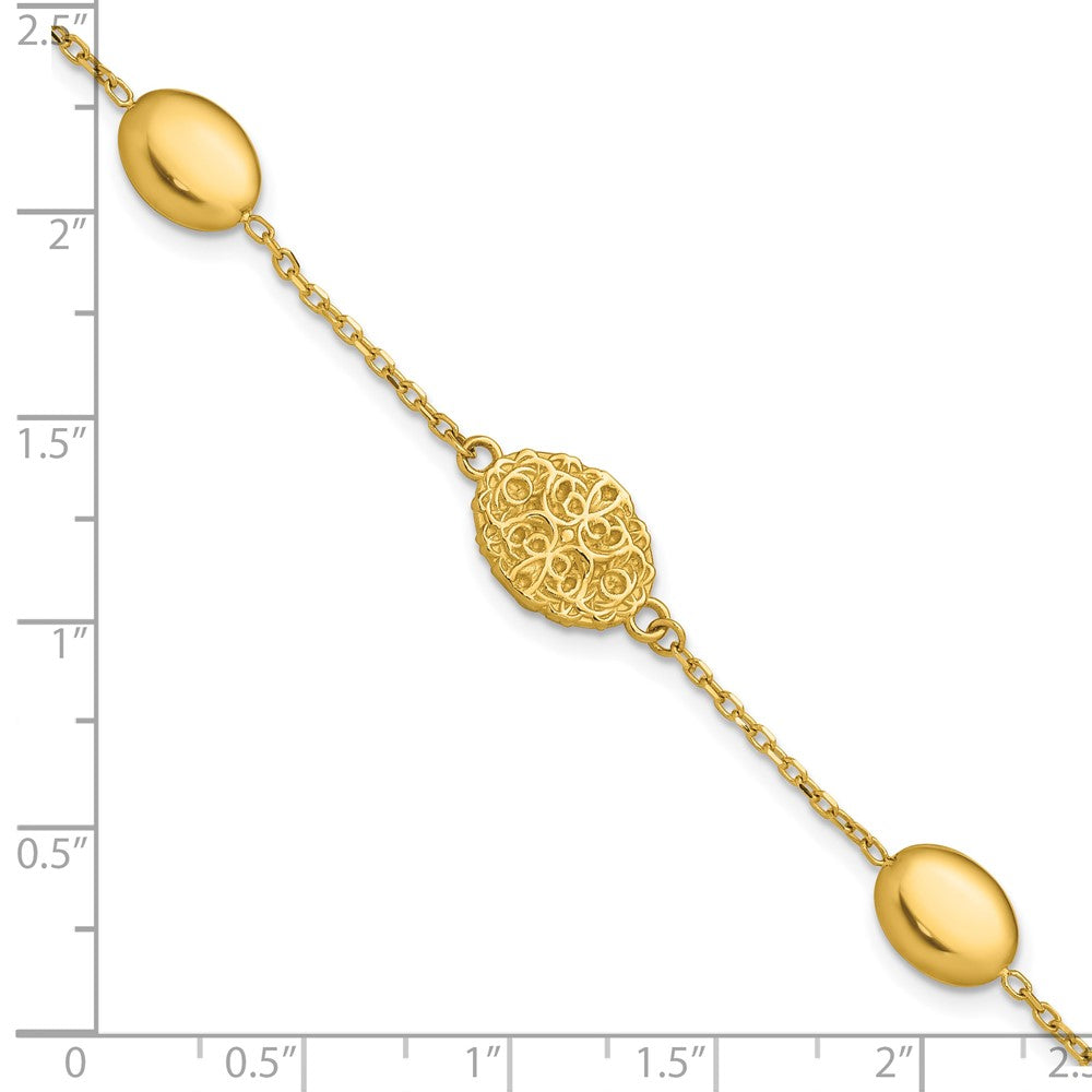 14K Polished Oval Textured with .5in Ext. Fancy Bracelet