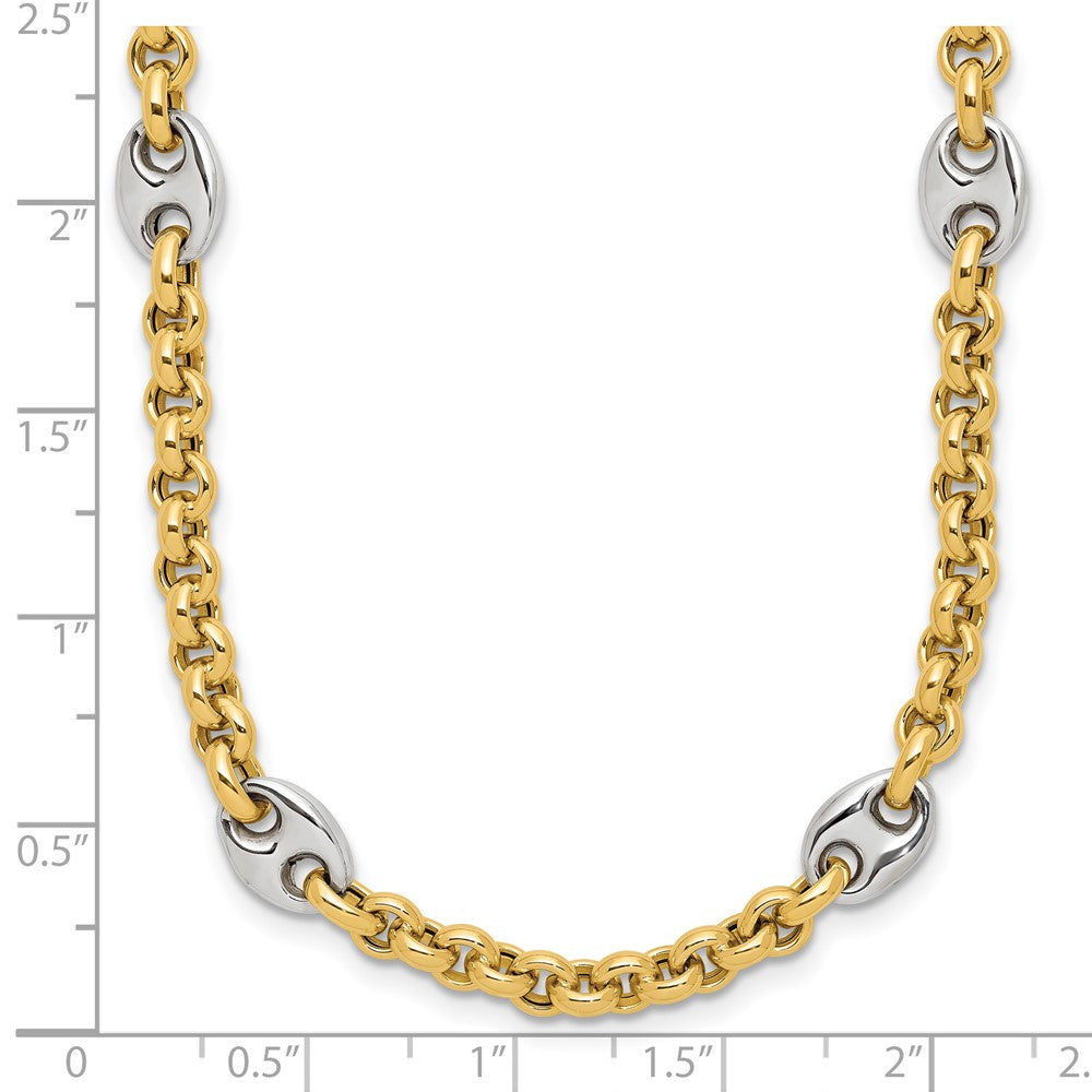 14K Two-tone Polished Fancy Puffed Mariner Link Necklace