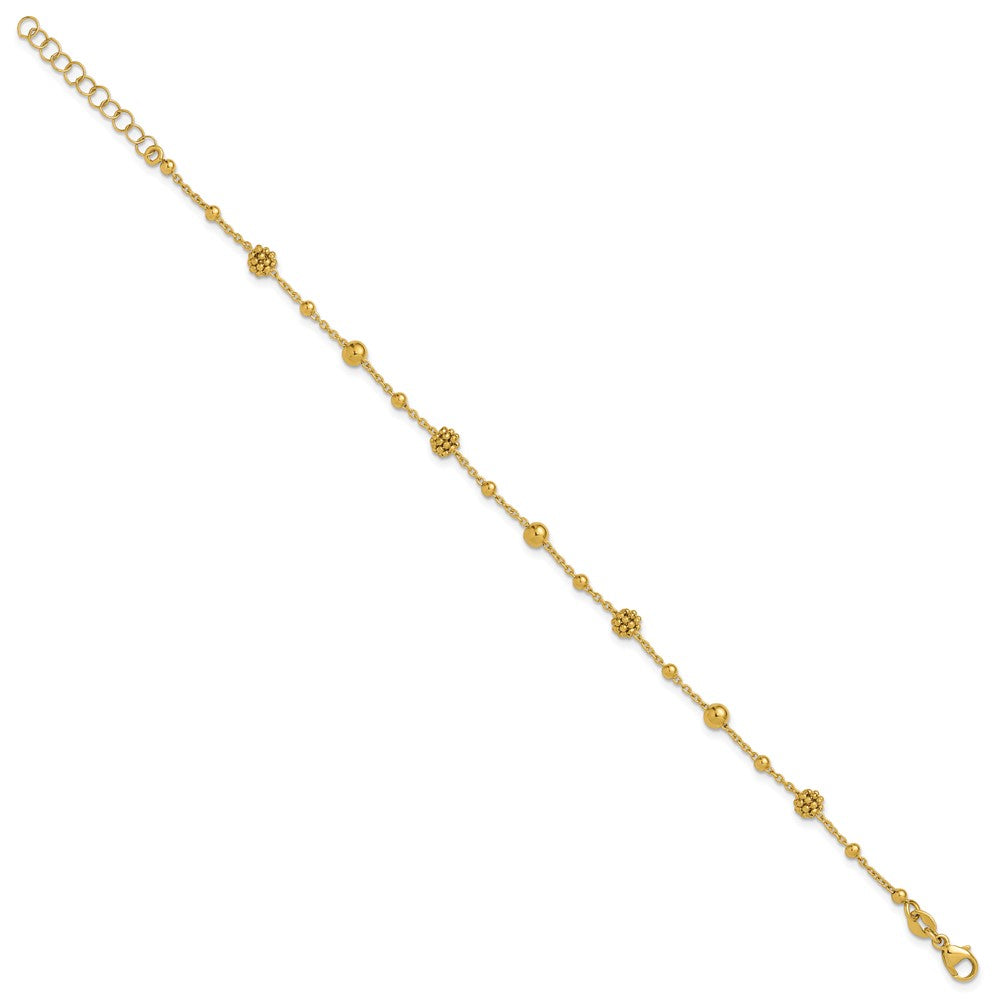 14K Polished Dia-cut Beaded with 1in ext. Bracelet