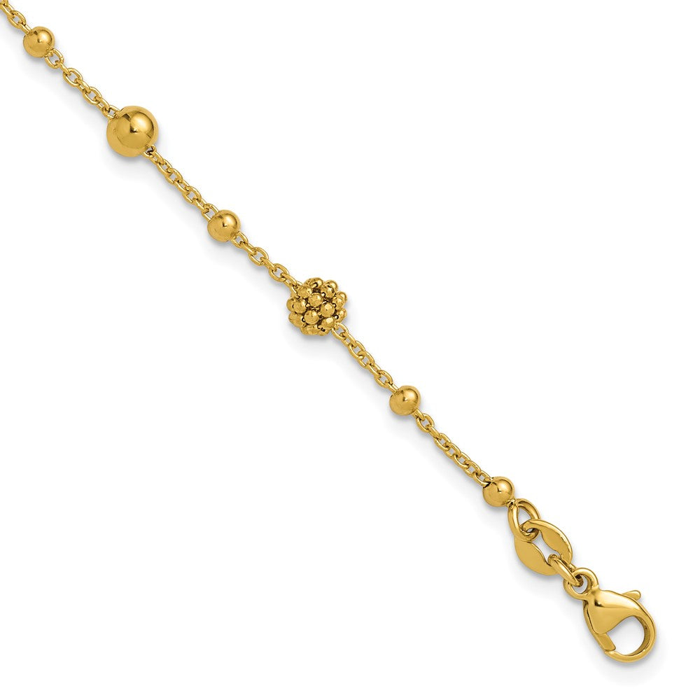 14K Polished Dia-cut Beaded with 1in ext. Bracelet