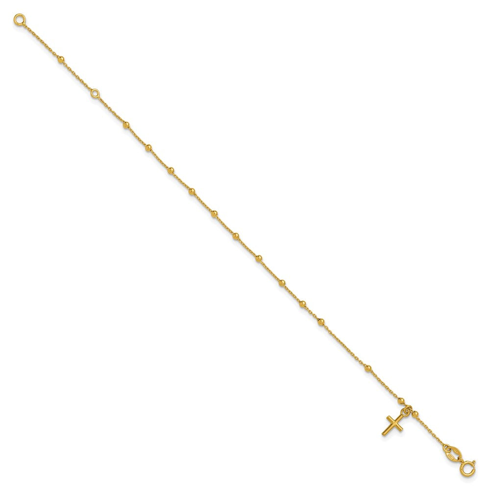 14K Polished Beaded Cross with .5in ext. Rosary Bracelet