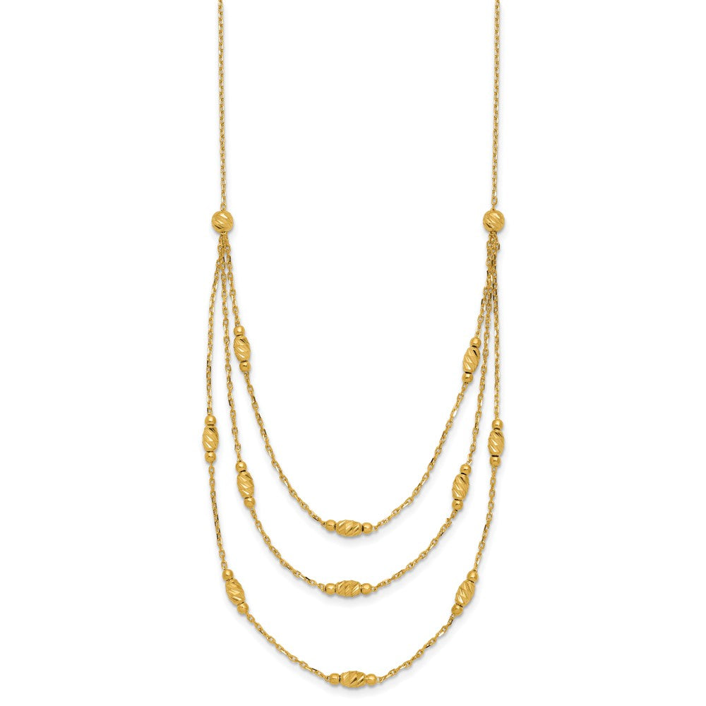14K Polished and Dia-cut Layered Beaded with 2in ext. Necklace