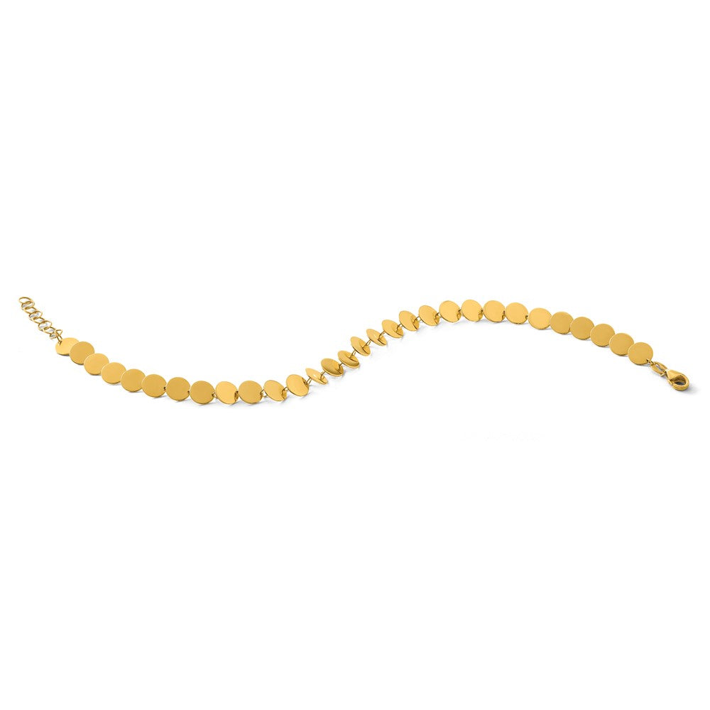 14K Polished Fancy Circle Disc with 1in ext. Bracelet