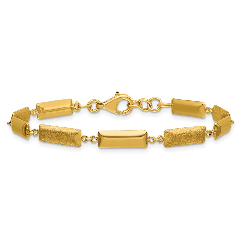 14K Polished and Brushed Fancy Bar Links with .5in ext. Bracelet