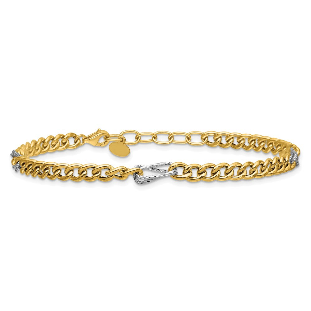 14K Two-tone Polished / DC Fancy Link with 1in ext. Bracelet