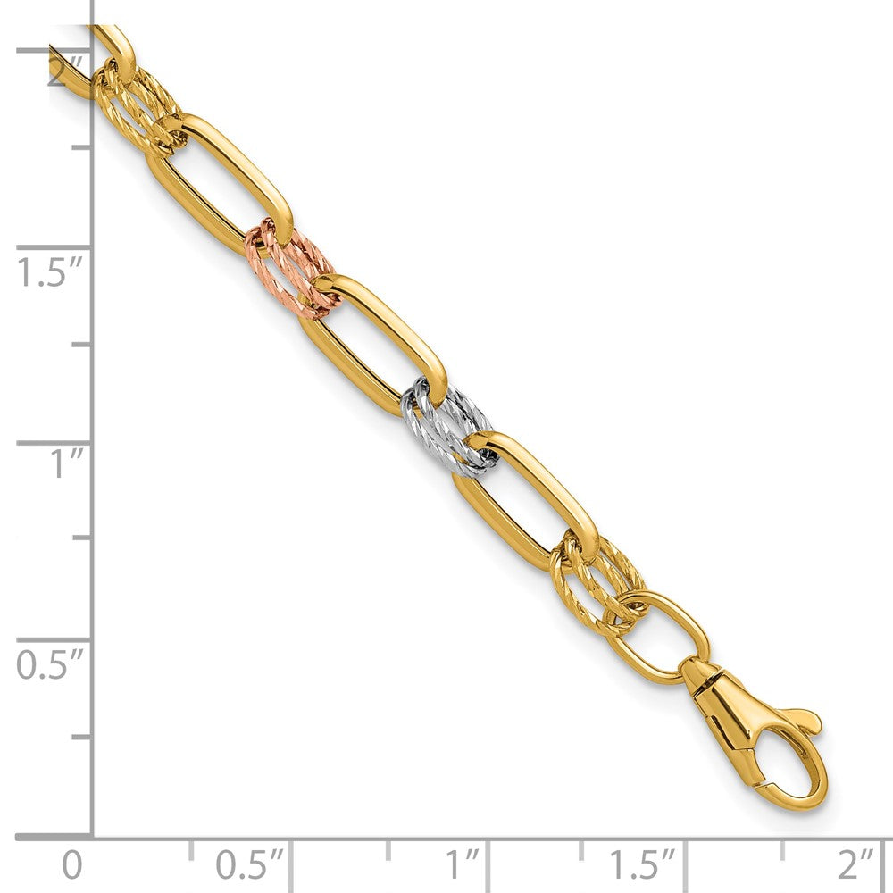 14K Tri-color Polished / DC Fancy Link with 1in ext. Bracelet