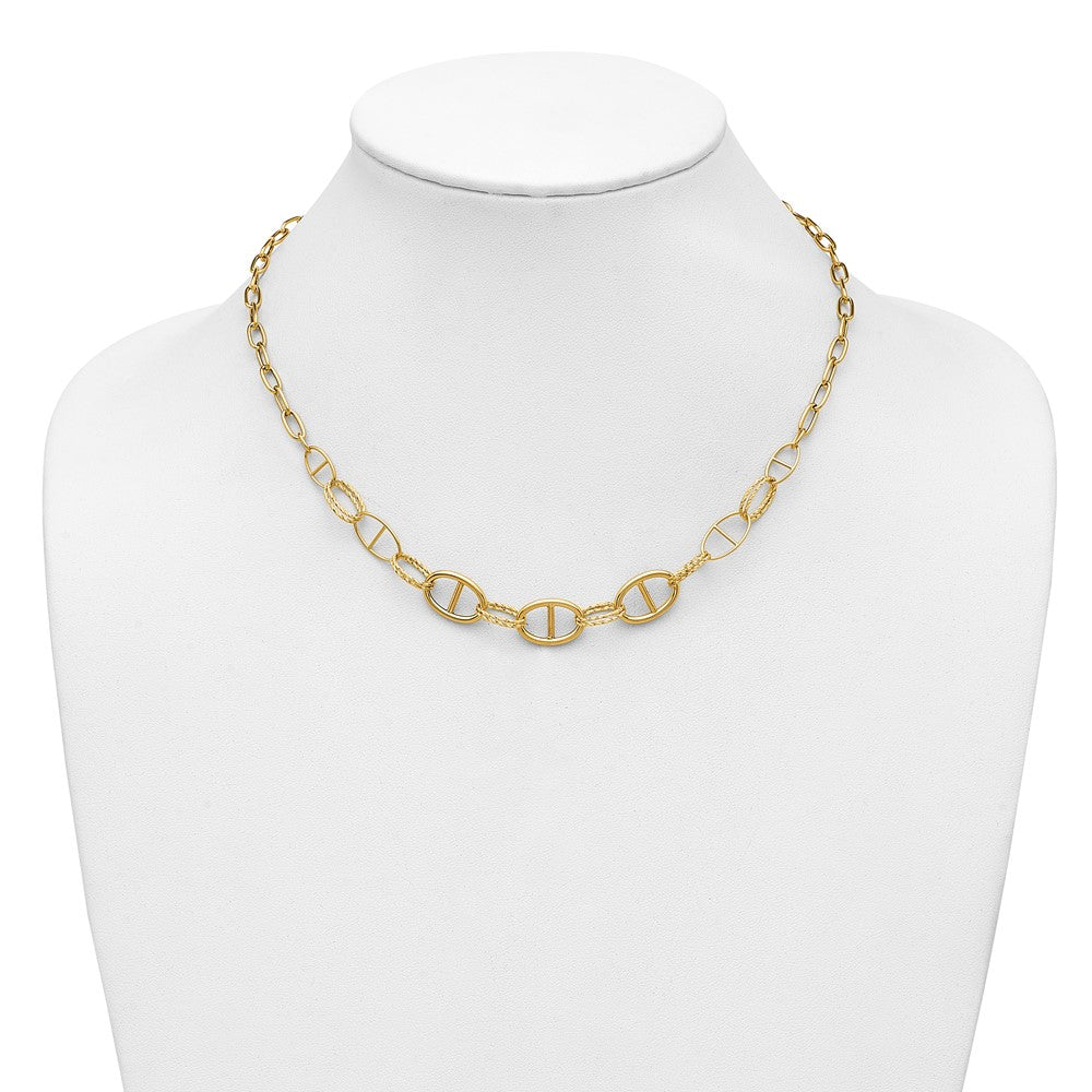 14K Polished and Diamond cut Fancy Link Necklace