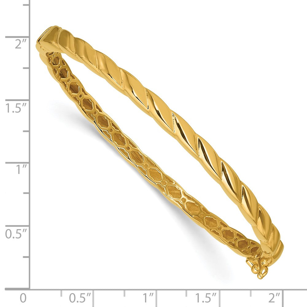 14K Polished Grooved Hinged Bangle