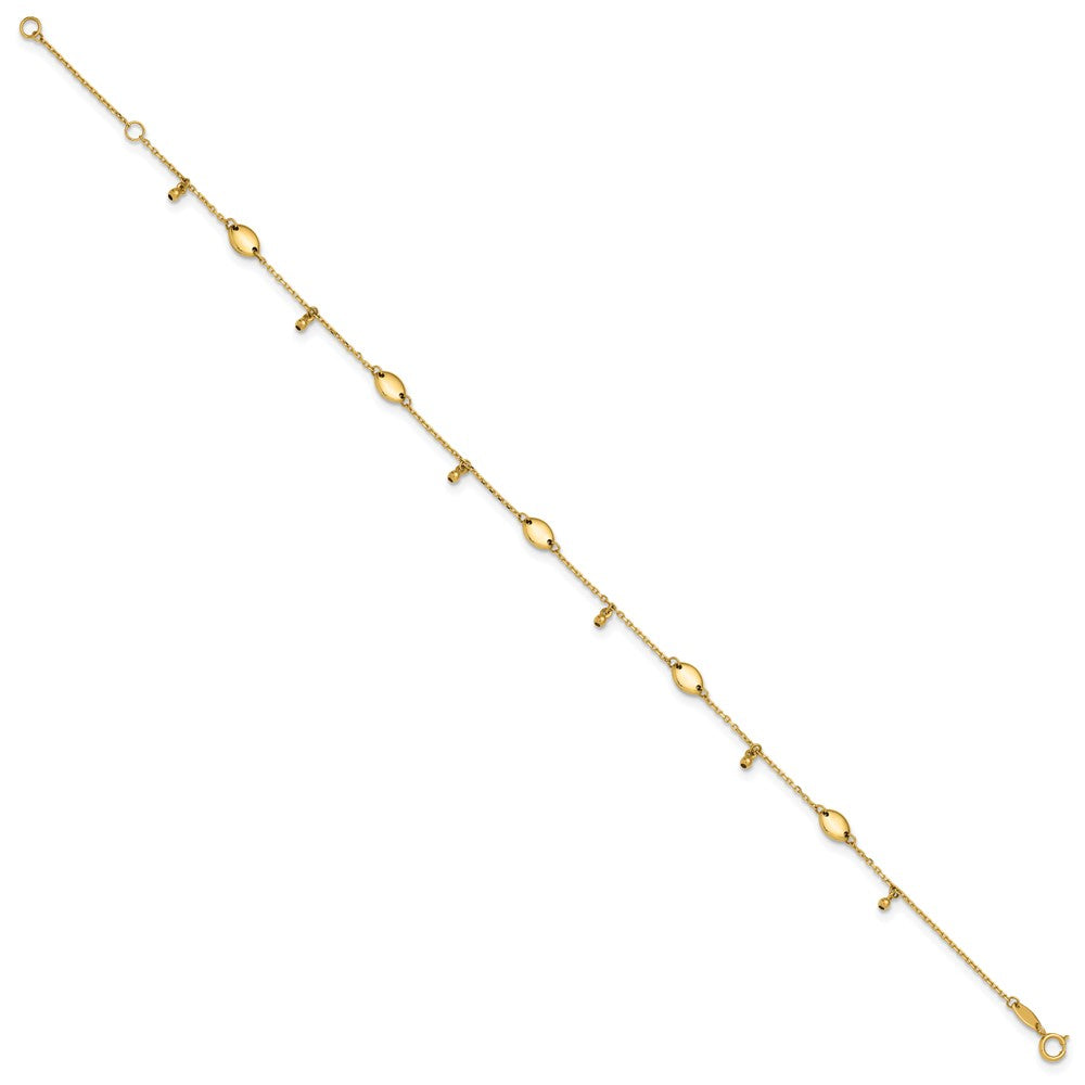 14K Polished Oval Station 9in plus 1in ext. Anklet