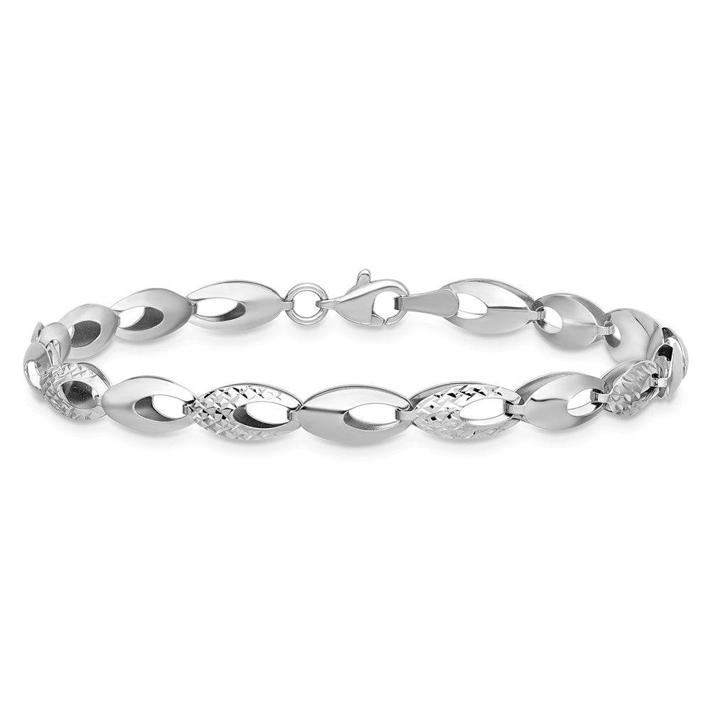 14K White Gold Polished and Diamond-cut Bracelet