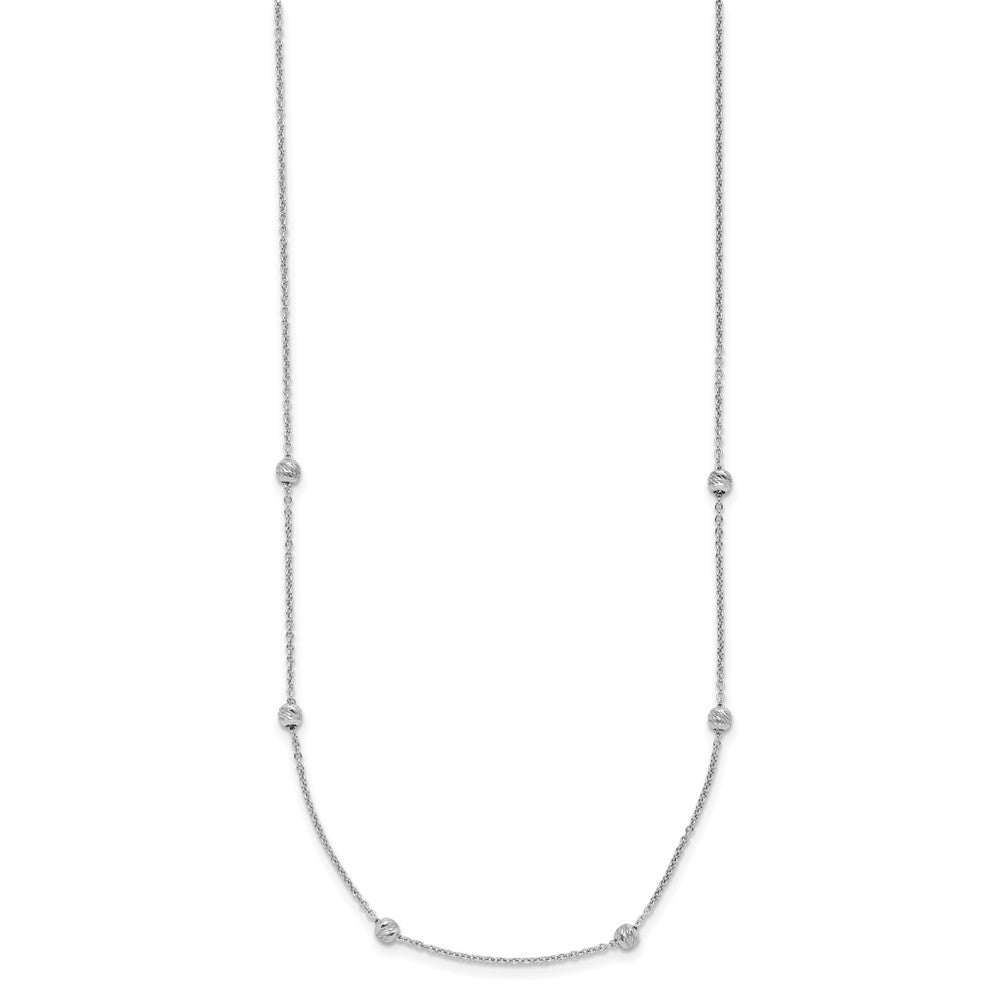 14K White Gold Polished and Diamond-cut Beaded 17in with 2in ext. Necklace