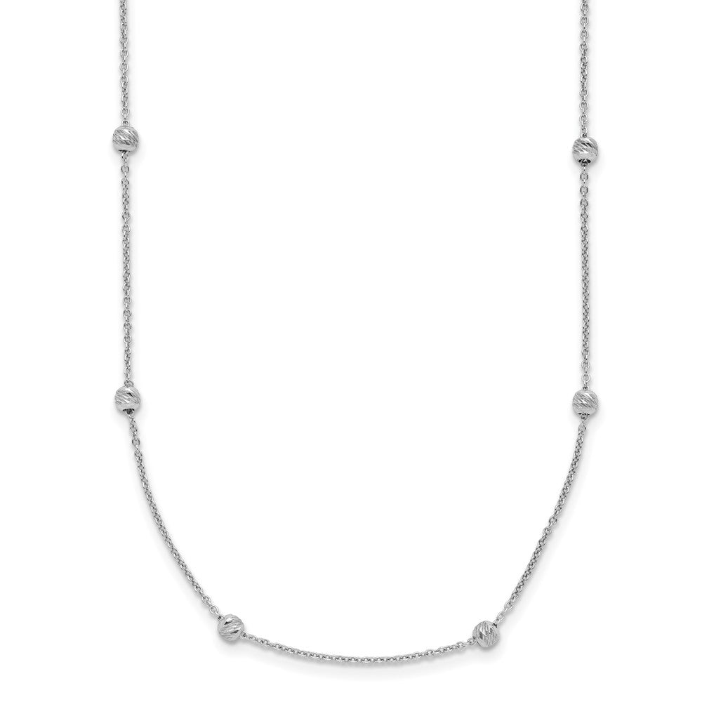 14K White Gold Polished and Diamond-cut Beaded 17in with 2in ext. Necklace
