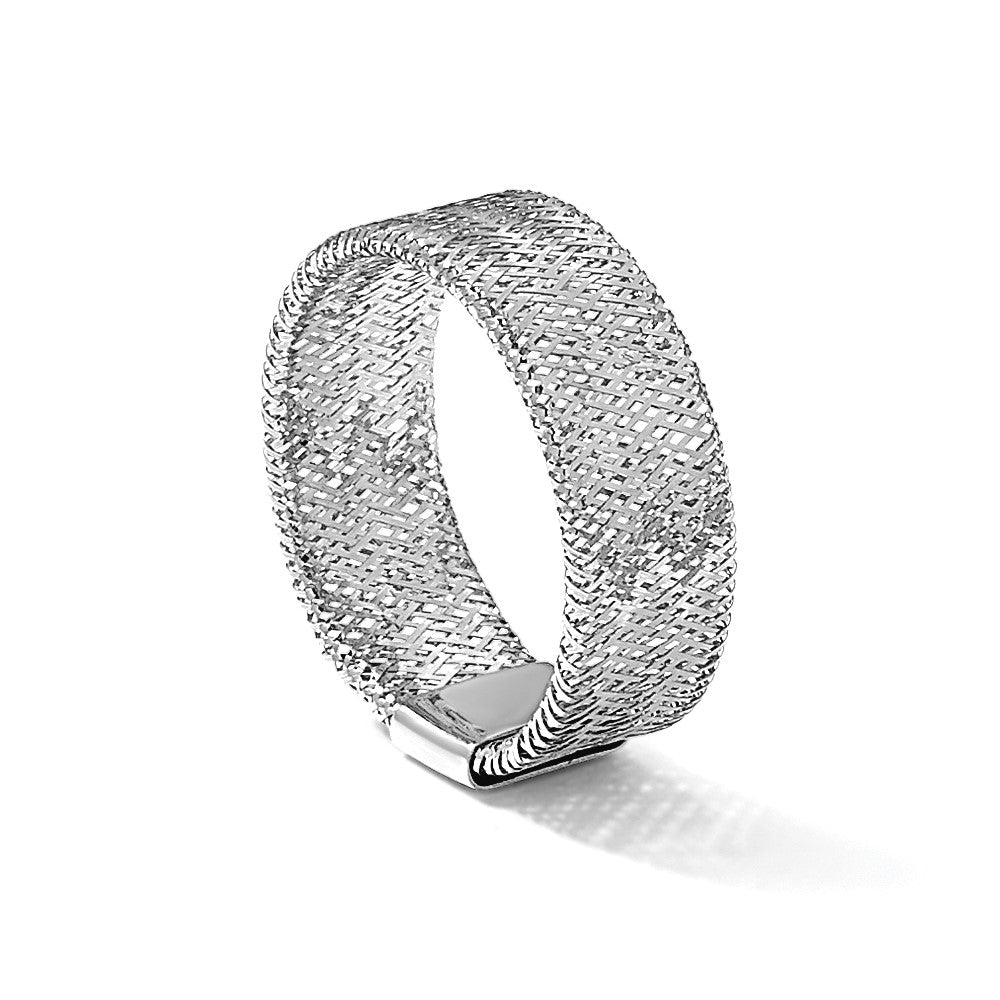 14K with White Rhodium-plating Stretch Ring