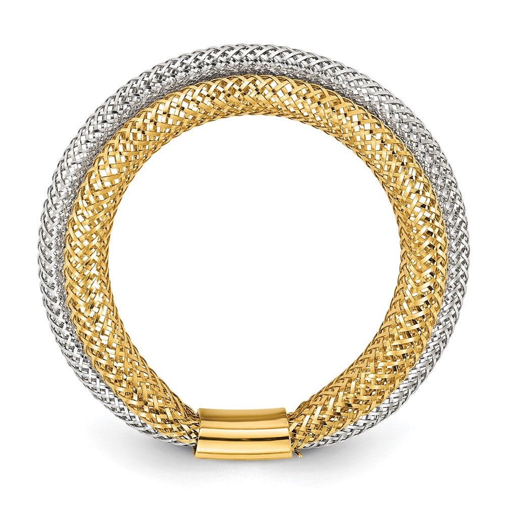 14K with Rhodium Polished/Textured Stretch Ring
