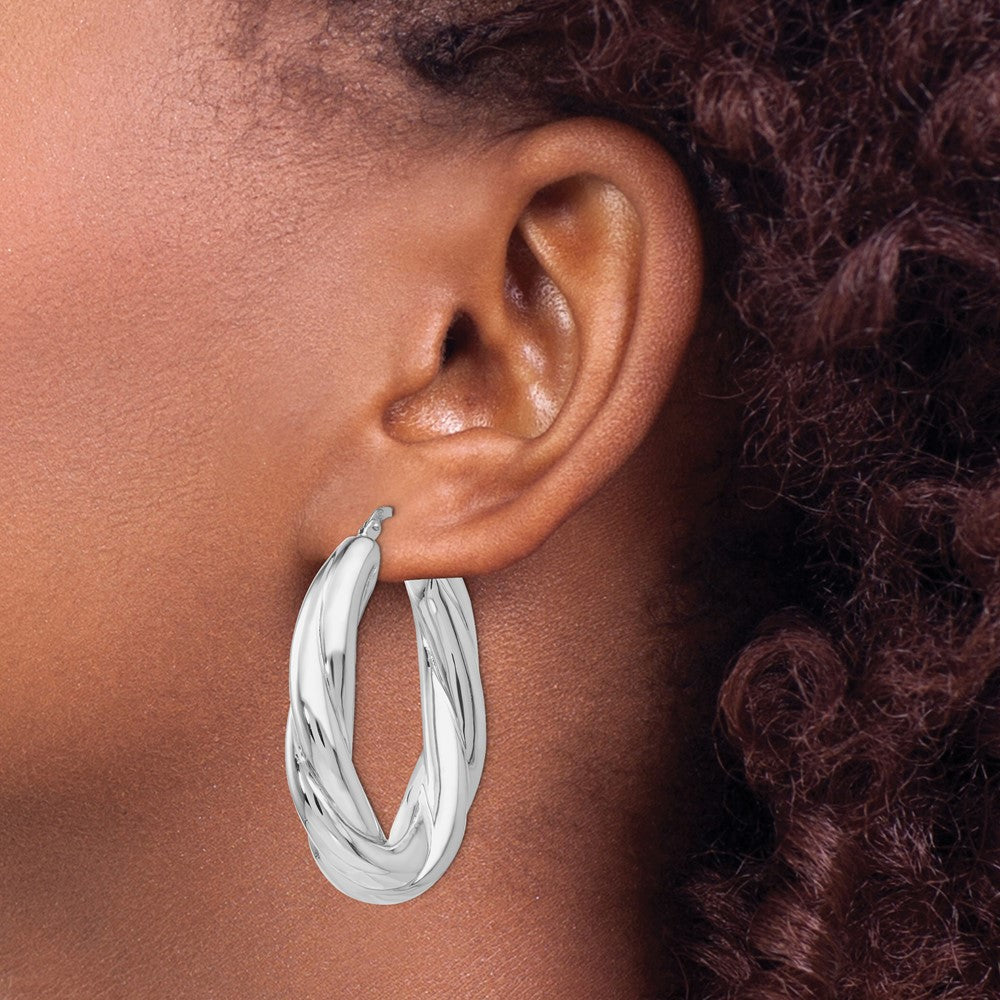 Sterling Silver Rhodium-plated Polished Hoop Earrings