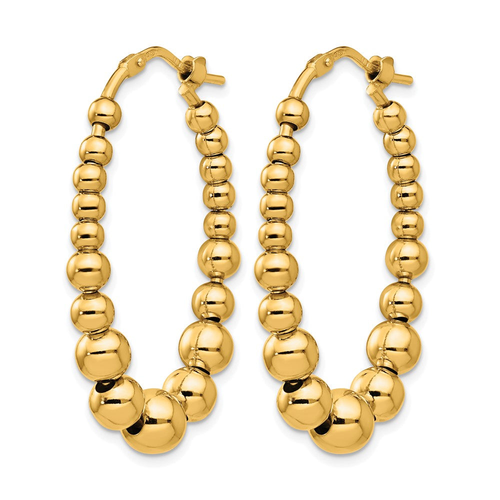 Sterling Silver Gold-plated Polished Beaded Hoop Earrings