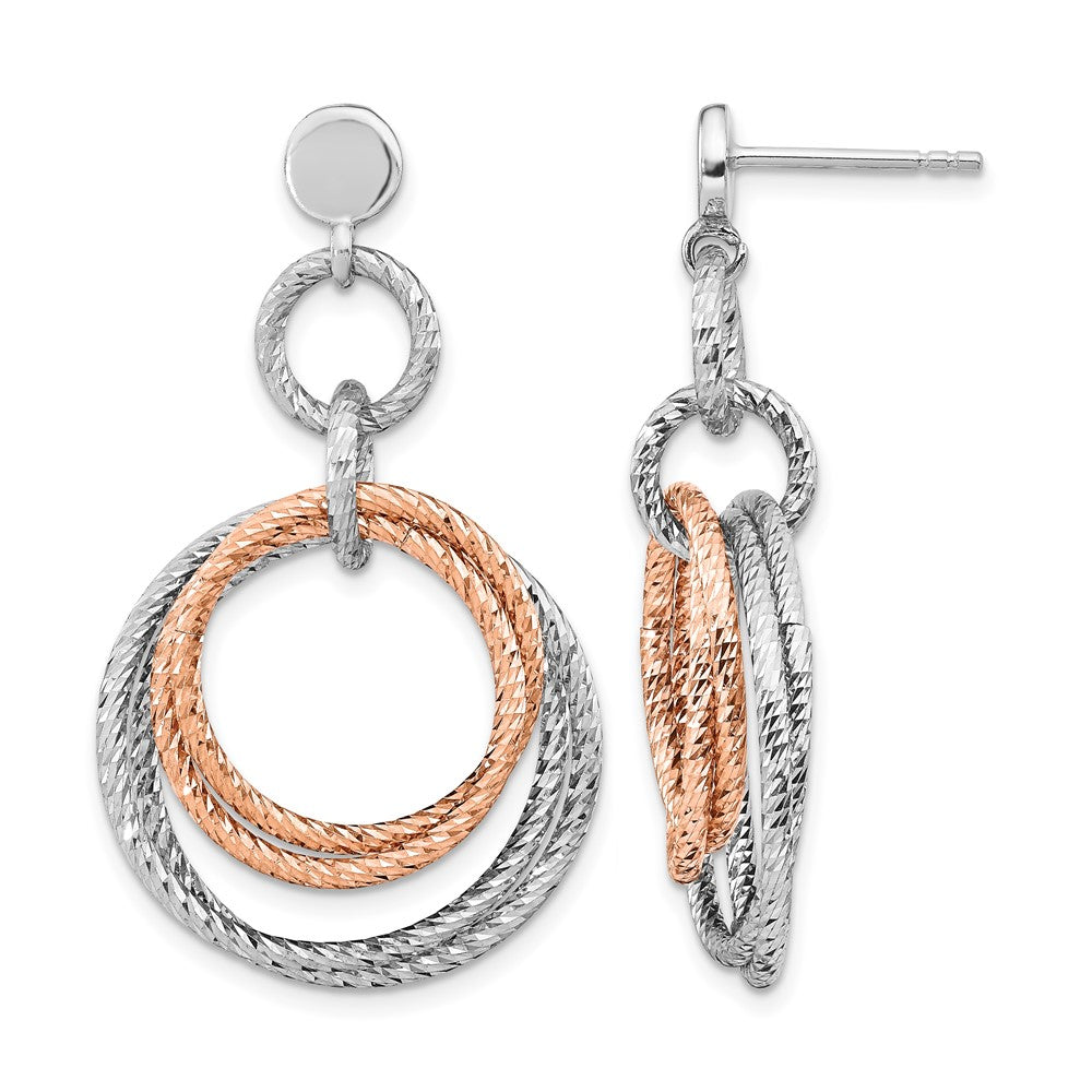 Sterling Silver Rose Gold-plated Rh-plated Diamond-cut Post Dangle Earring