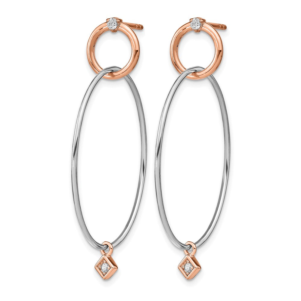Sterling Silver Rose Gold-plated Rhd-plat CZ Post Dangle Earrings