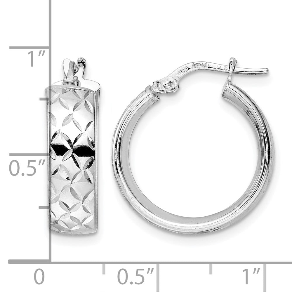 Sterling Silver Rhod-plated Polished Diamond-cut Hoop Earrings