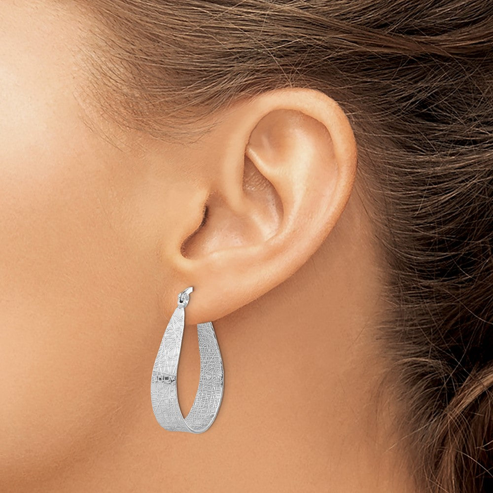 Sterling Silver Rhodium-plated Textured Hoop Earrings