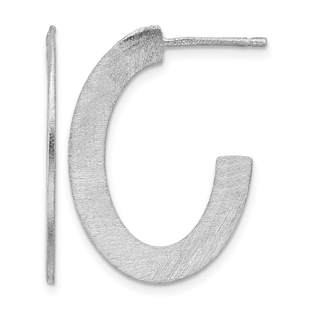 Sterling Silver Rhodium-plated Scratch Finish J-Hoop Post Earrings