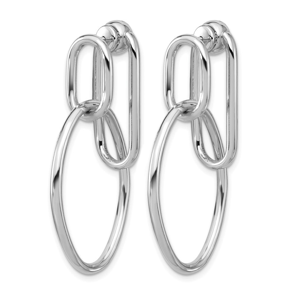 SS Rhodium-plated Polished Front/Back Oval Dangle Post Earrings