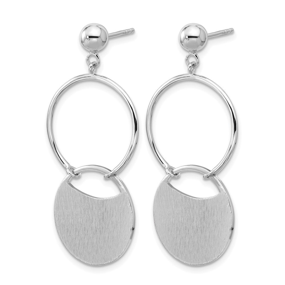 SS Rhodium-plated Polished/Brushed Circles Dangle Post Earrings