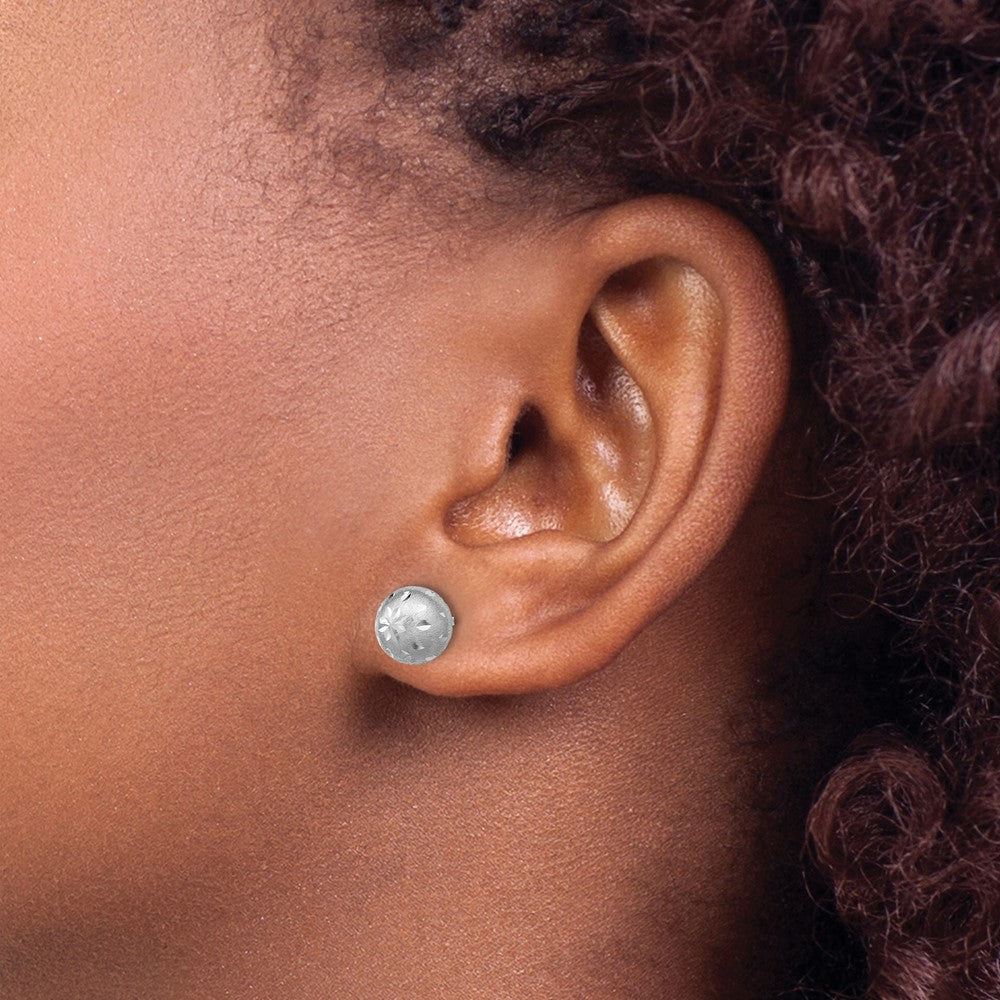 SS Rhodium-plated Polished/Brushed/Dia-cut Ball Post Earrings