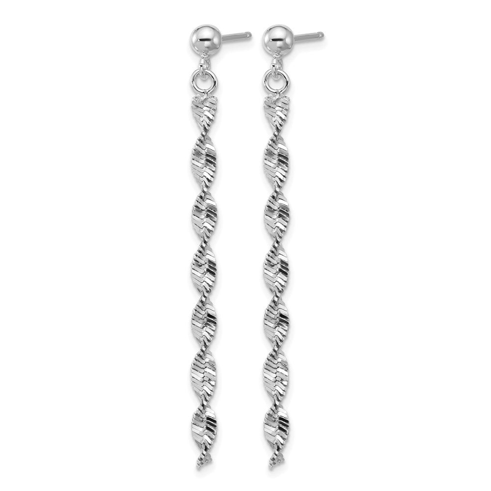 Sterling Silver RH-plat Polish/Dia.-cut Dangle Post Earrings