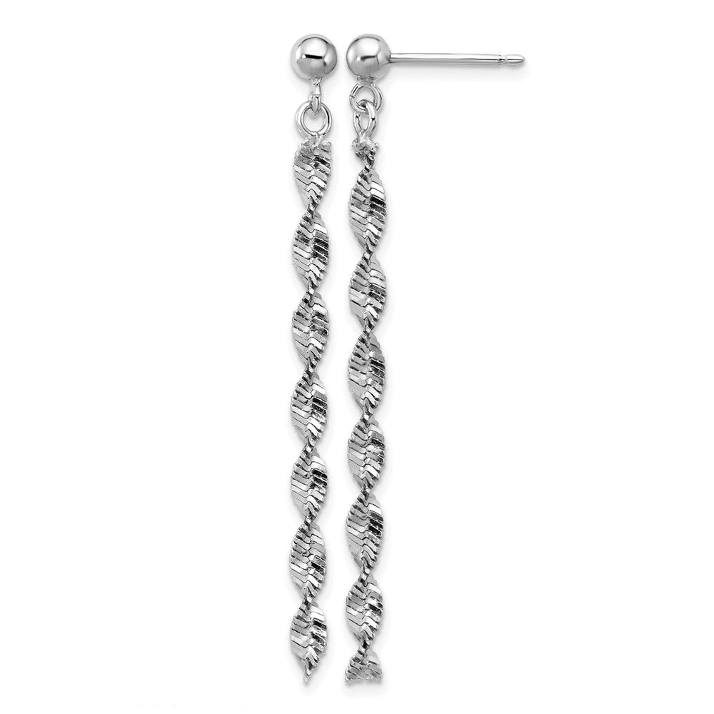 Sterling Silver RH-plat Polish/Dia.-cut Dangle Post Earrings