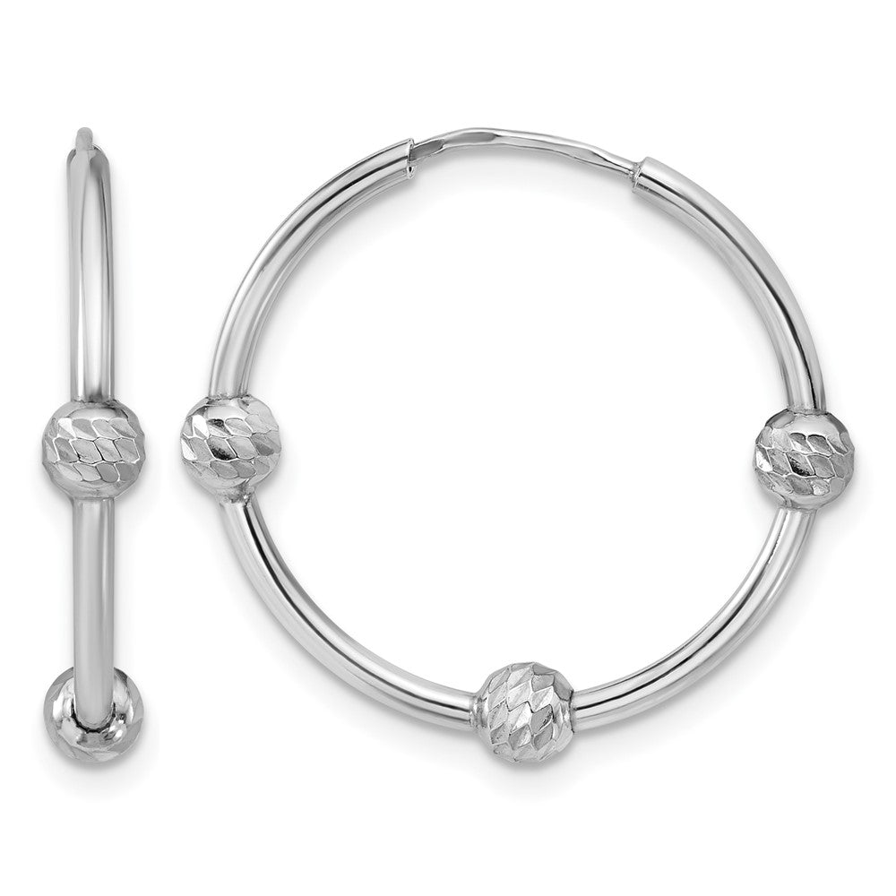 SS Rhodium-plated Polished/Dia-cut Beads Endless Hoop Earrings