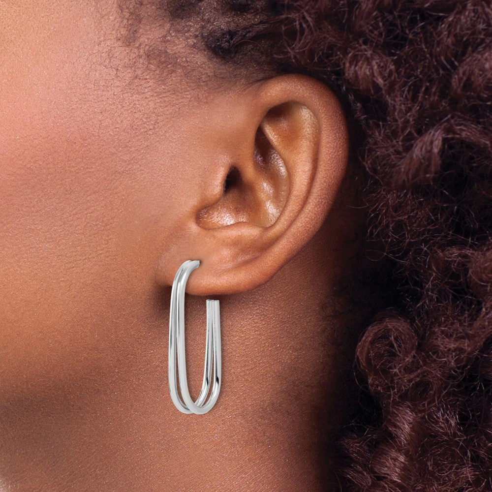 Sterling Silver Rhodium-plated Polished Oval J-Hoop Post Earrings