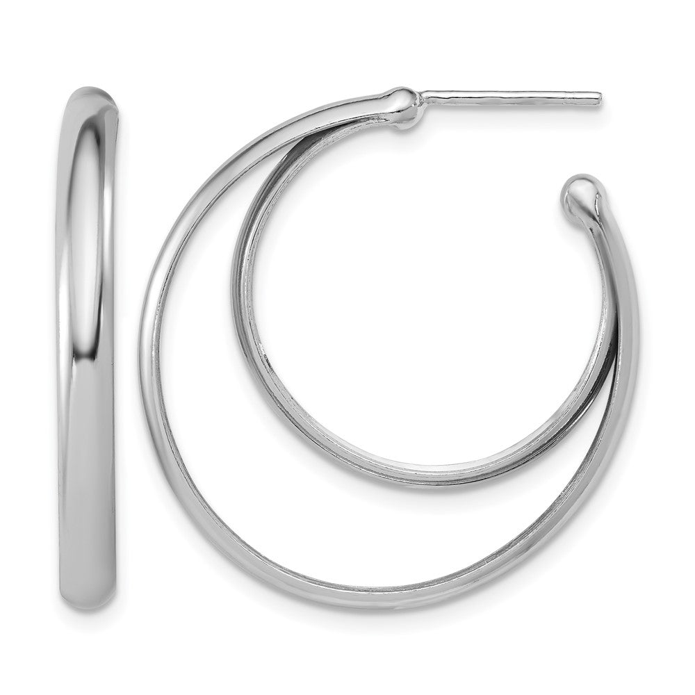 SS Rhodium-plated Polished 31.5mm Double Post J-Hoop Earrings
