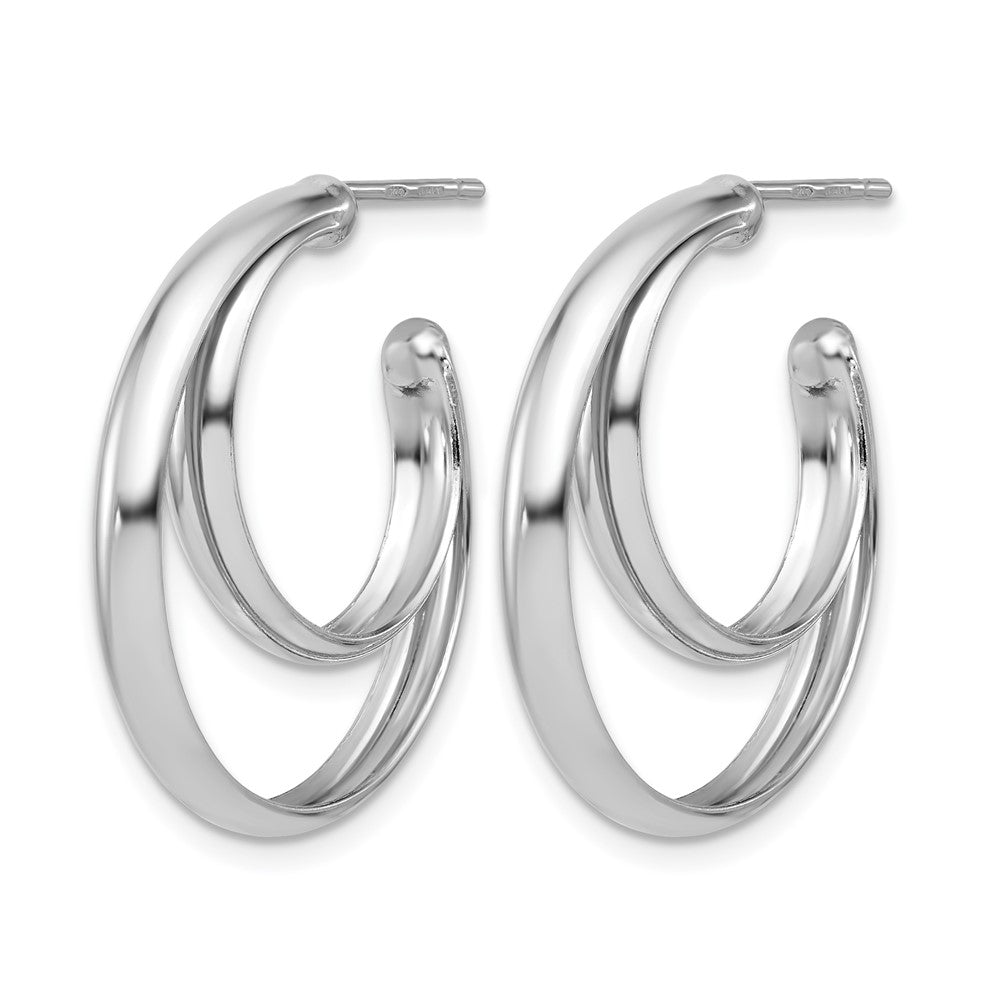 SS Rhodium-plated Polished 26mm Double Post J-Hoop Earrings