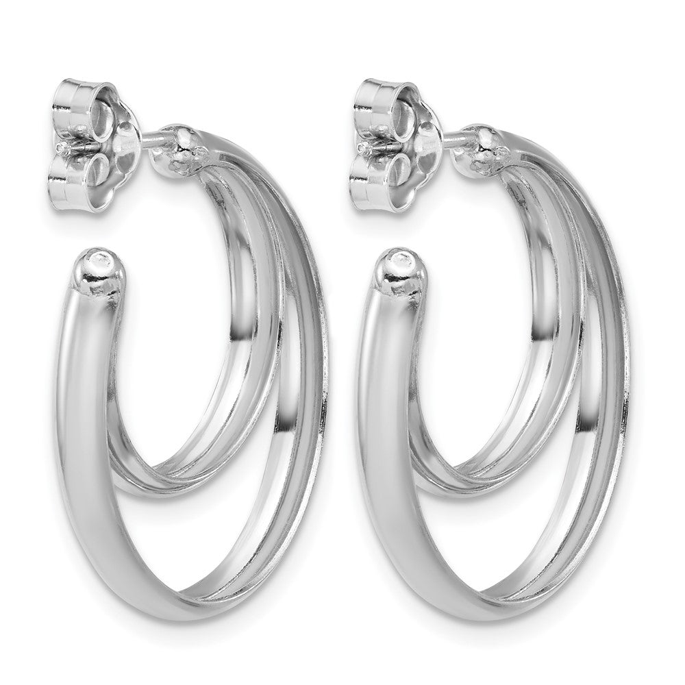 SS Rhodium-plated Polished 26mm Double Post J-Hoop Earrings