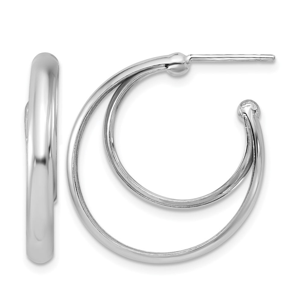 SS Rhodium-plated Polished 26mm Double Post J-Hoop Earrings
