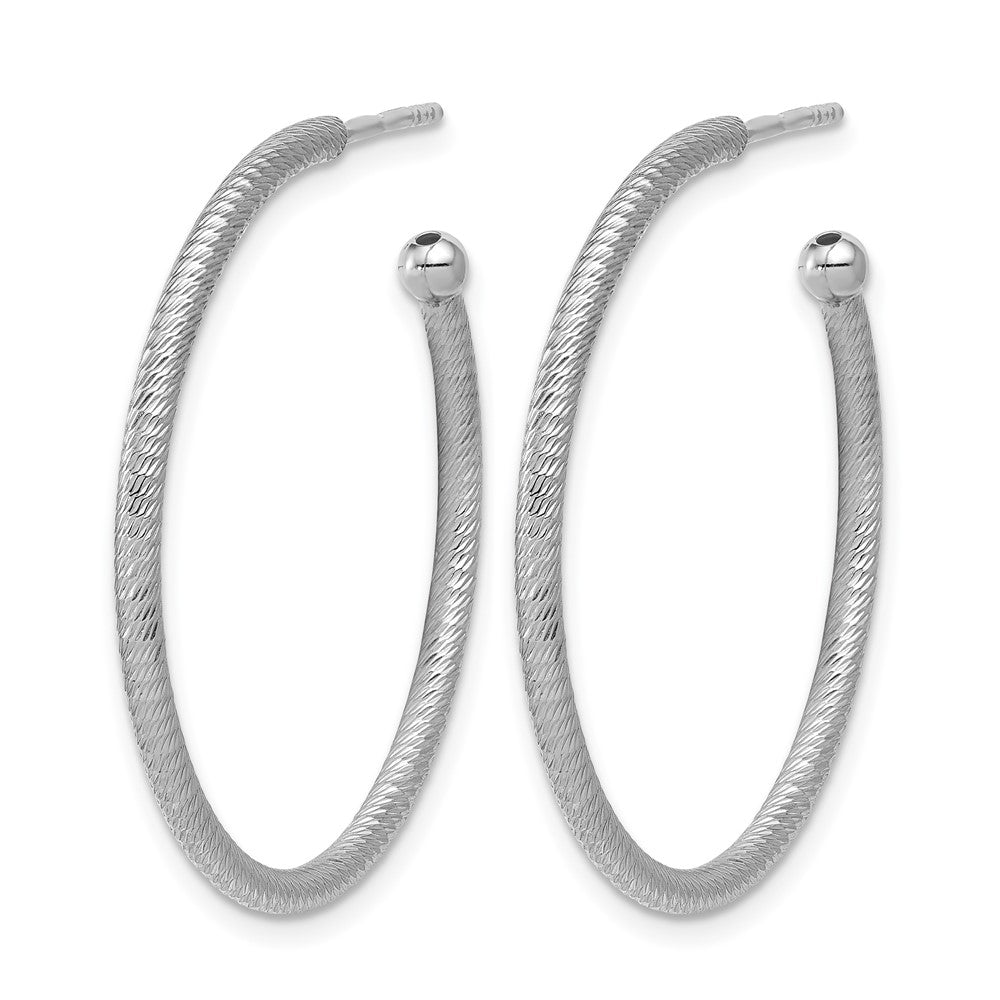 SS Rhodium-plated Diamond-cut 33x2mm Post C-Hoop Earrings