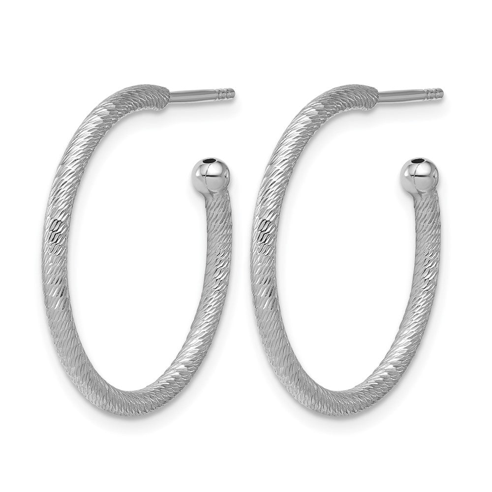 SS Rhodium-plated Diamond-cut 25x2mm Post C-Hoop Earrings