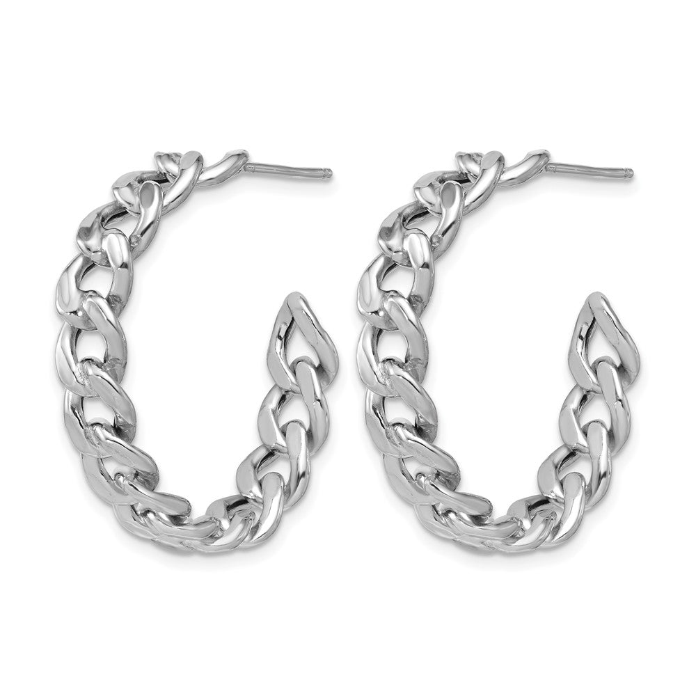 SS Rhodium-plated Polished 34x6.5mm Curb Link Post C-Hoop Earrings