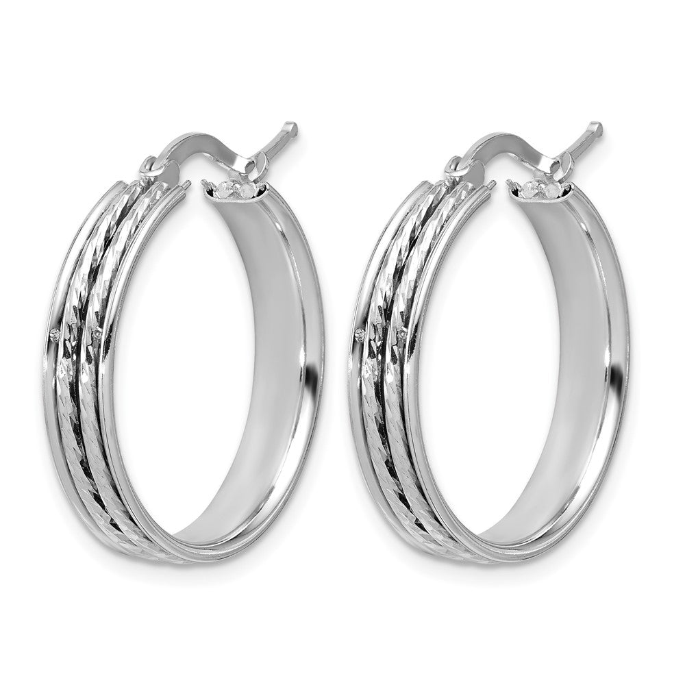 SS Rhodium-plated Polished and Diamond-cut 25x5mm Round Hoop Earrings
