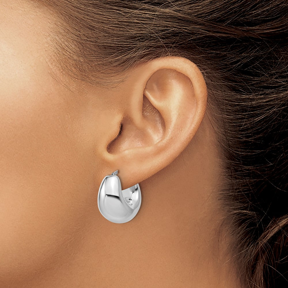 Sterling Silver Rhodium-plated Polished Puffed Hoop Earrings