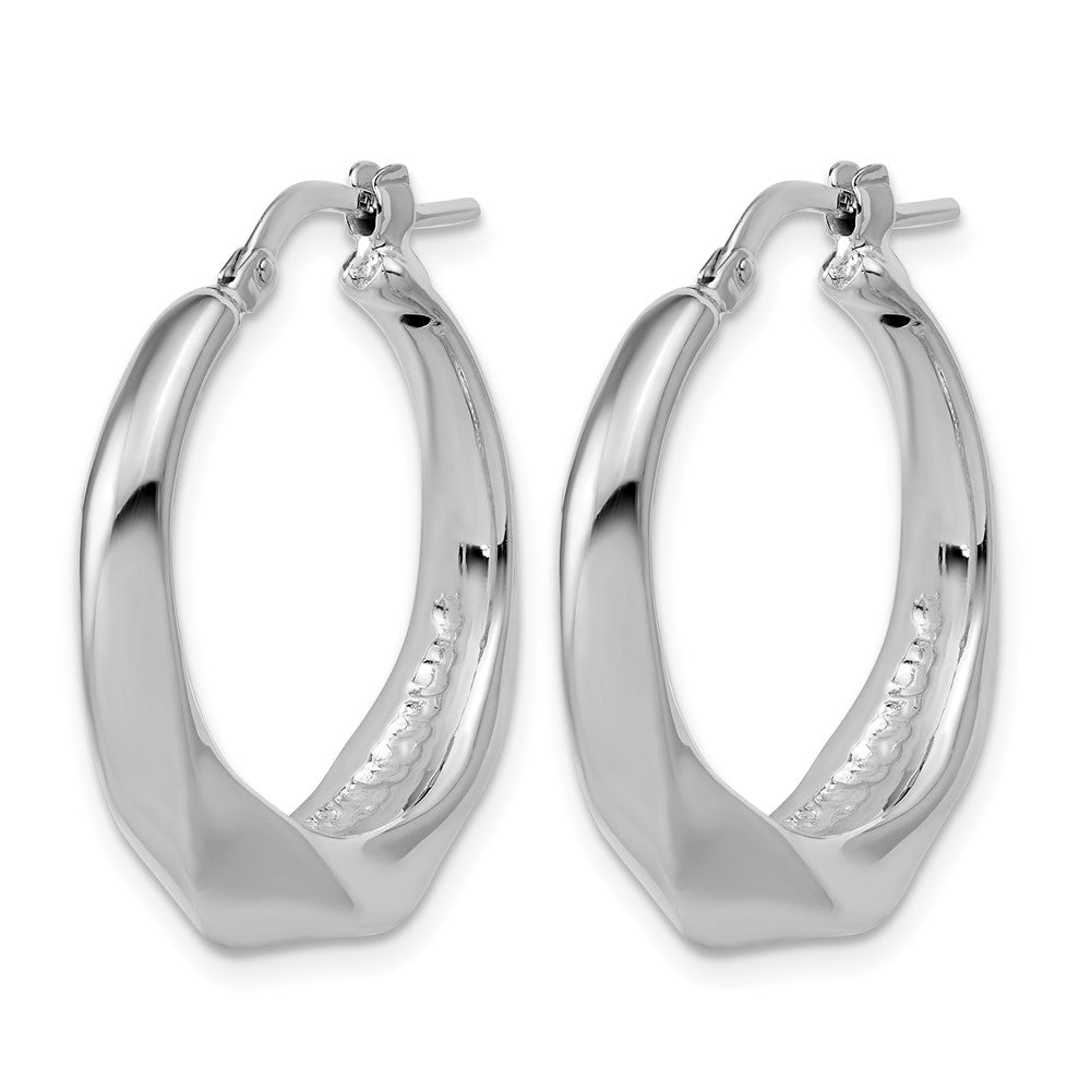 Sterling Silver Rhodium-plated Polished Twisted Hollow Hoop Earrings