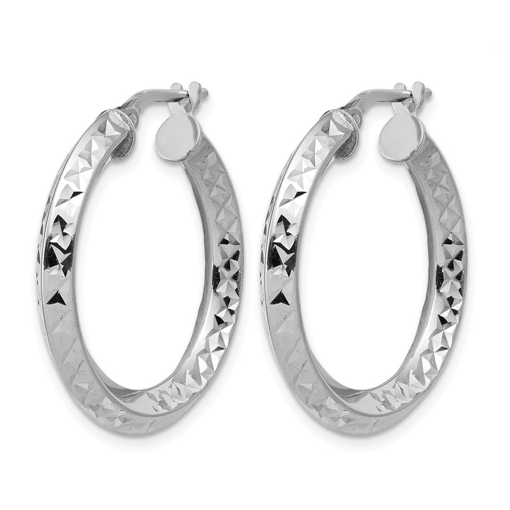 Sterling Silver Rhodium-plated Polished and Diamond-cut Hoop Earrings