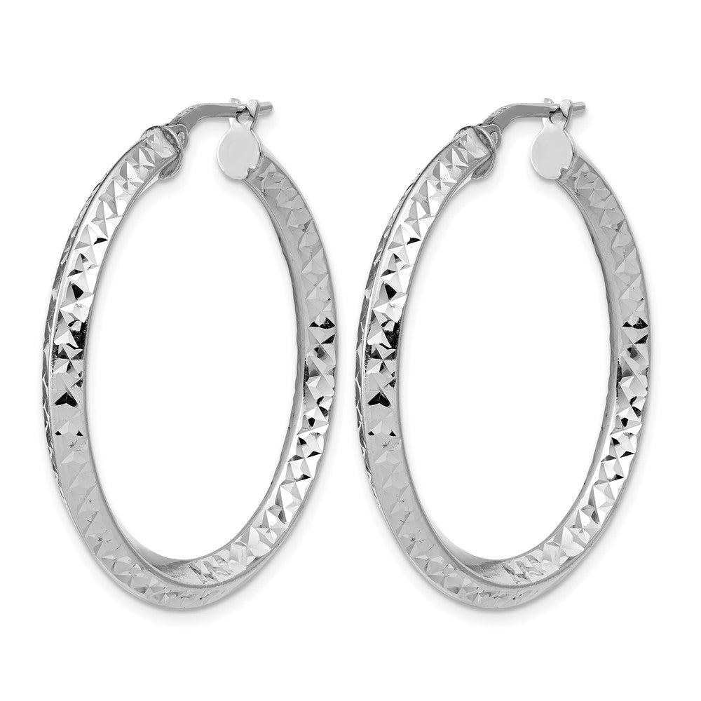 Sterling Silver Rhodium-plated Polished and Diamond-cut Hoop Earrings
