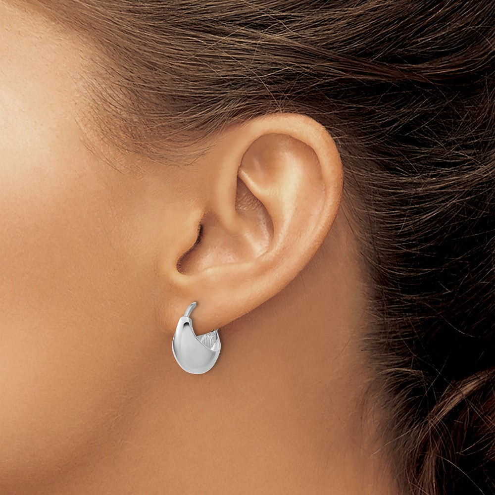 Sterling Silver RH-Plated Polished Hinged Huggie Hoop Earrings
