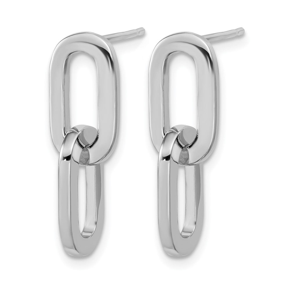 Sterling Silver Rhodium-plated Polished Link Dangle Post Earrings