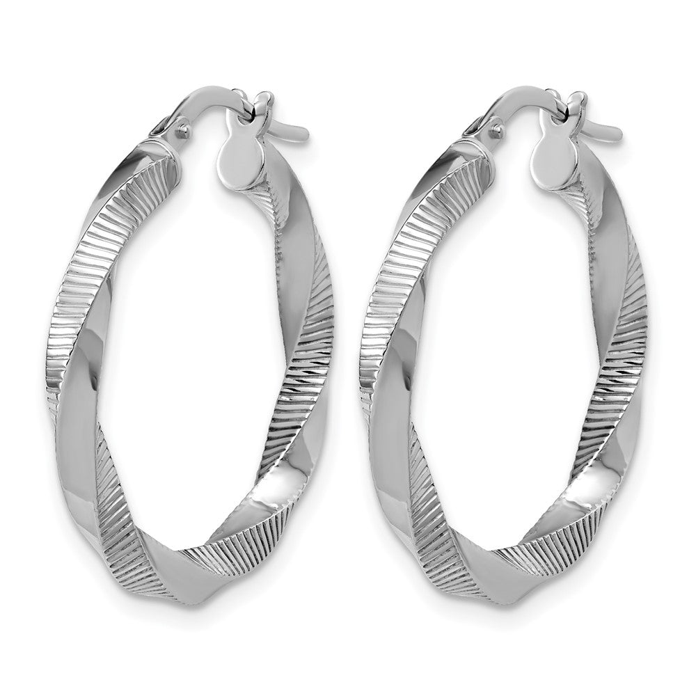 Sterling Silver Rhodium-plated Twisted Textured Hoop Earrings